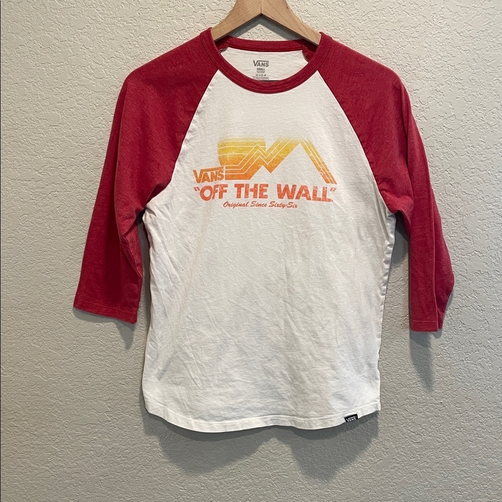 Vans Boys Graphic Baseball Tee Small Red White Raglan Off The Wall Shirt